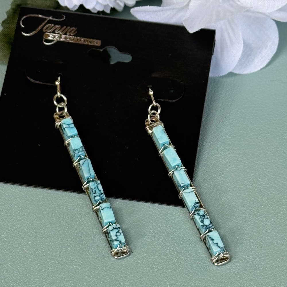 Turquoise and Silver Drop Earrings 2.75 inch approx